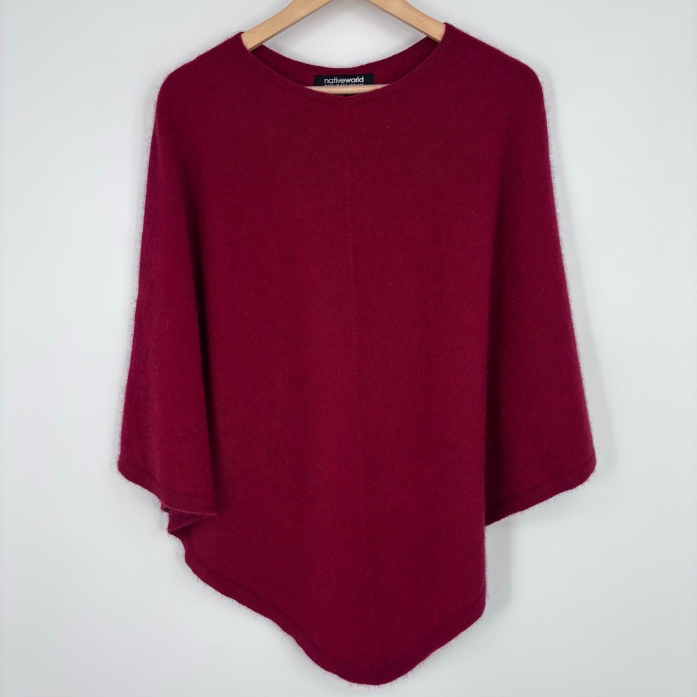 Nativeworld Possum Merino Silk Shawl Poncho Women OS Burgundy Wrap New Zealand